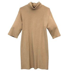 Zara Tan Dress Womens Size S Three Quarter Sleeve Turtle Neck Knee Length